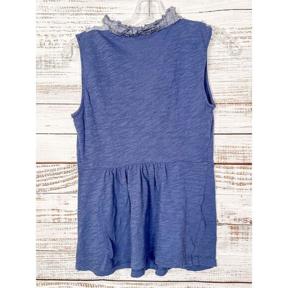 Deletta Women's Cotton Sleeveless Ruffle Front V Neck Tank Top Blue Gray Small - Picture 10 of 10